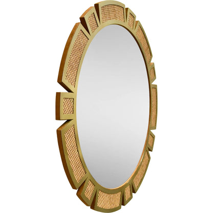 Sunday Round Suburst Mirror by Worlds Away in brown. Made from rattan in a transitional style.