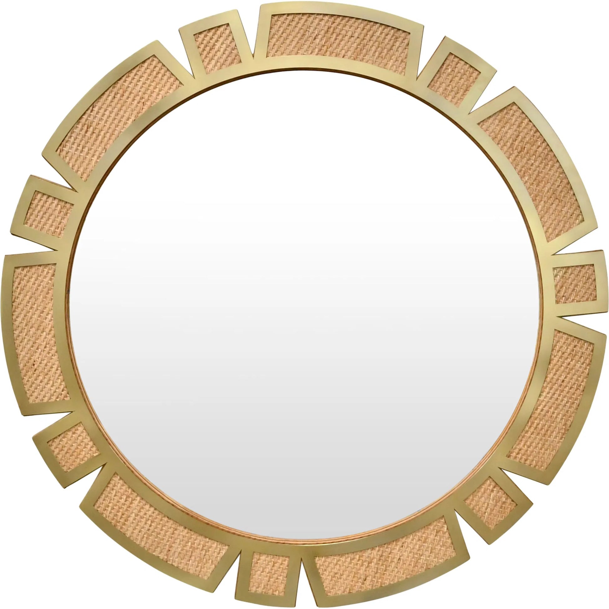 Sunday Round Suburst Mirror by Worlds Away in brown. Made from rattan in a transitional style.