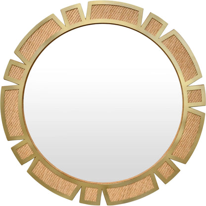 Sunday Round Suburst Mirror by Worlds Away in brown. Made from rattan in a transitional style.