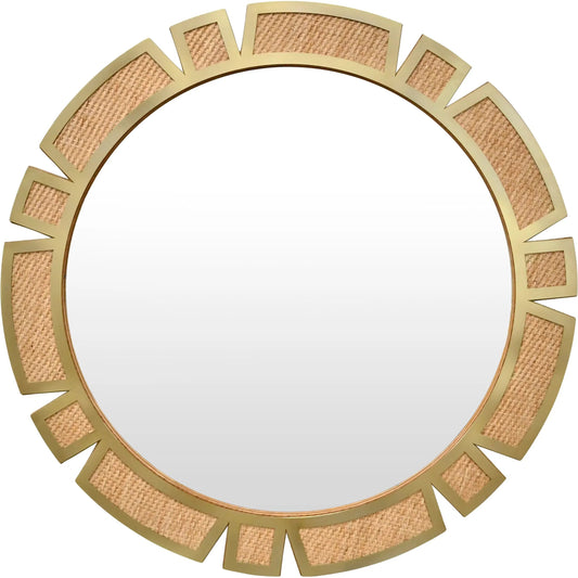 Sunday Round Suburst Mirror by Worlds Away in brown. Made from rattan in a transitional style.