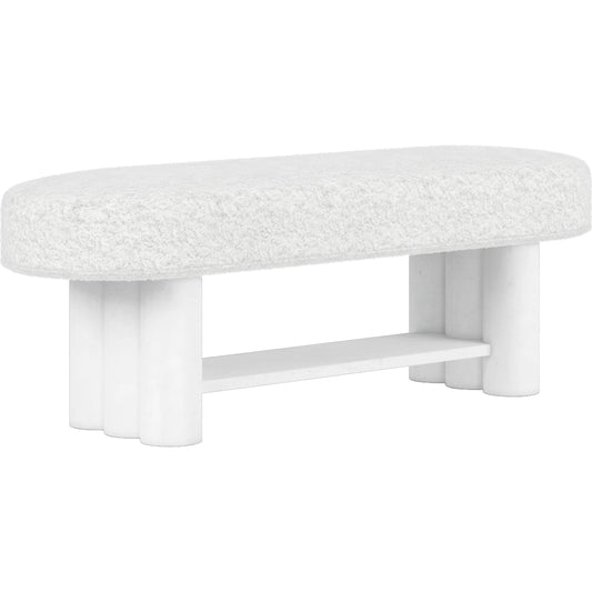 Garrison Bed Bench by A.R.T. Furniture in white plaster, sheepskin white. Made from parawood solids, resin, foam, fabric in a modern style.