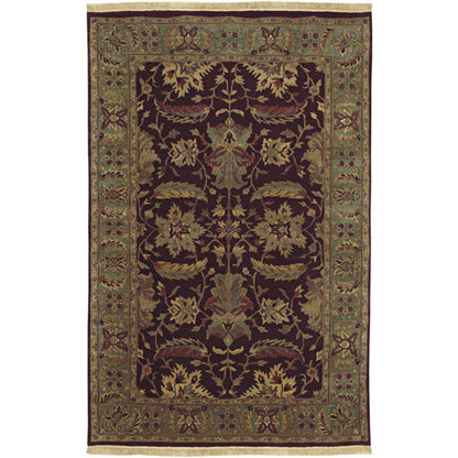 Taj Mahal Rug - 12106 by Surya in burgundy, grass green, mustard, light brown, camel, wheat. Made from 100% semi-worsted new zealand wool in a unique style.