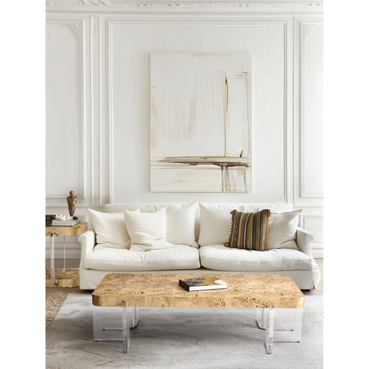 Veil Rectangular Cocktail Table by Jonathan Charles in natural mappa burl. Made from mappa burl in a modern style.