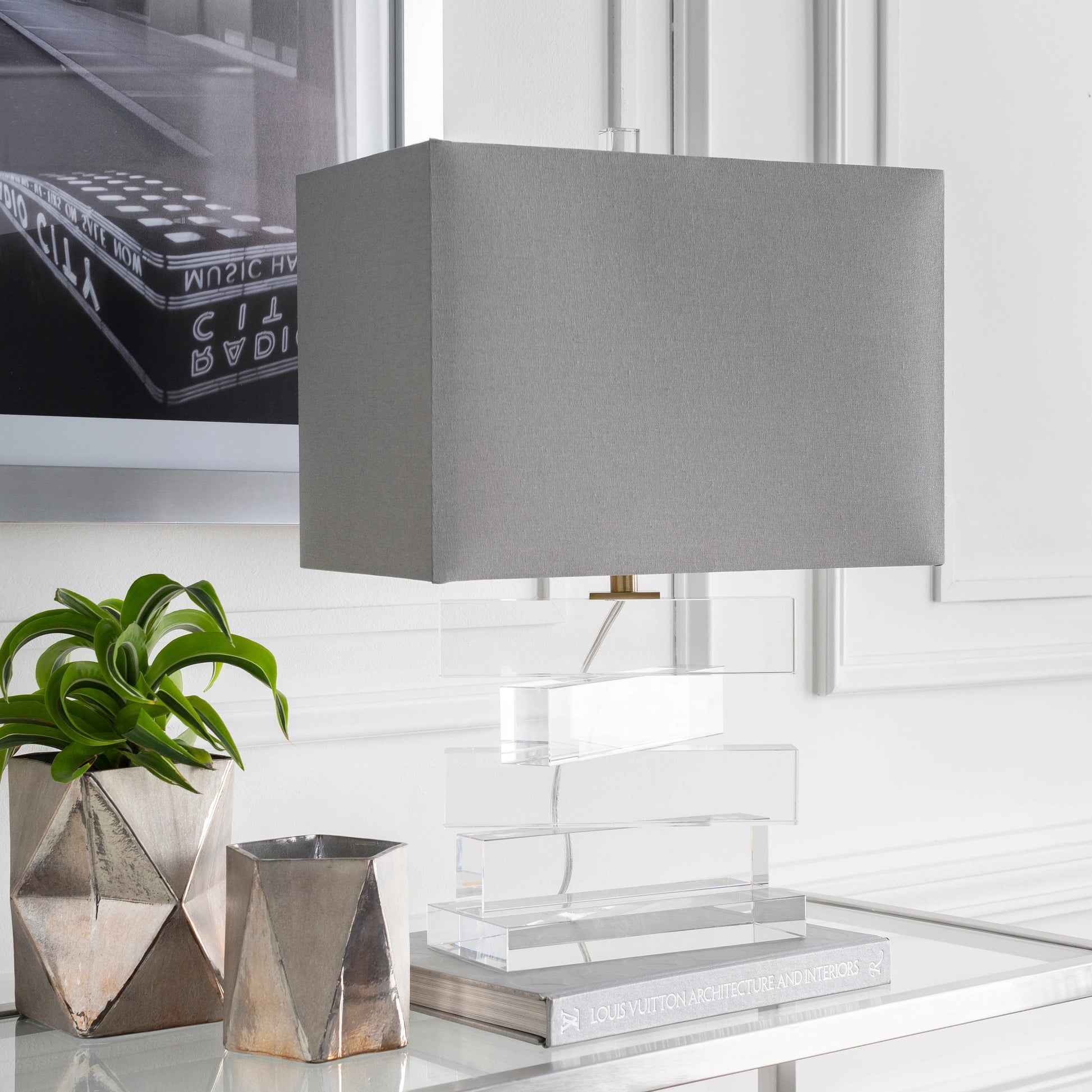 Surrey - 21547 by Surya in metallic brass, clear and translucent. Made from linen, polyester, crystal, metal in a modern style.
