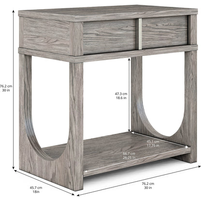 Vault Nightstand by A.R.T. Furniture in gray and mink. Made from parawood solids, white oak veneers in a modern style.