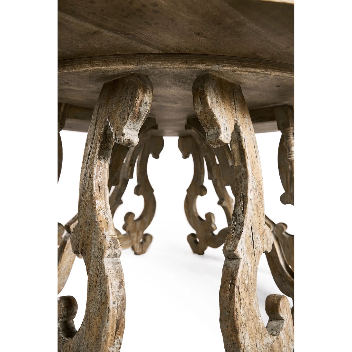 008 SI-2462574 | Closeup | Caldera Centre Table by Jonathan Charles in light spain painted walnut. Made from acacia in a traditional style.