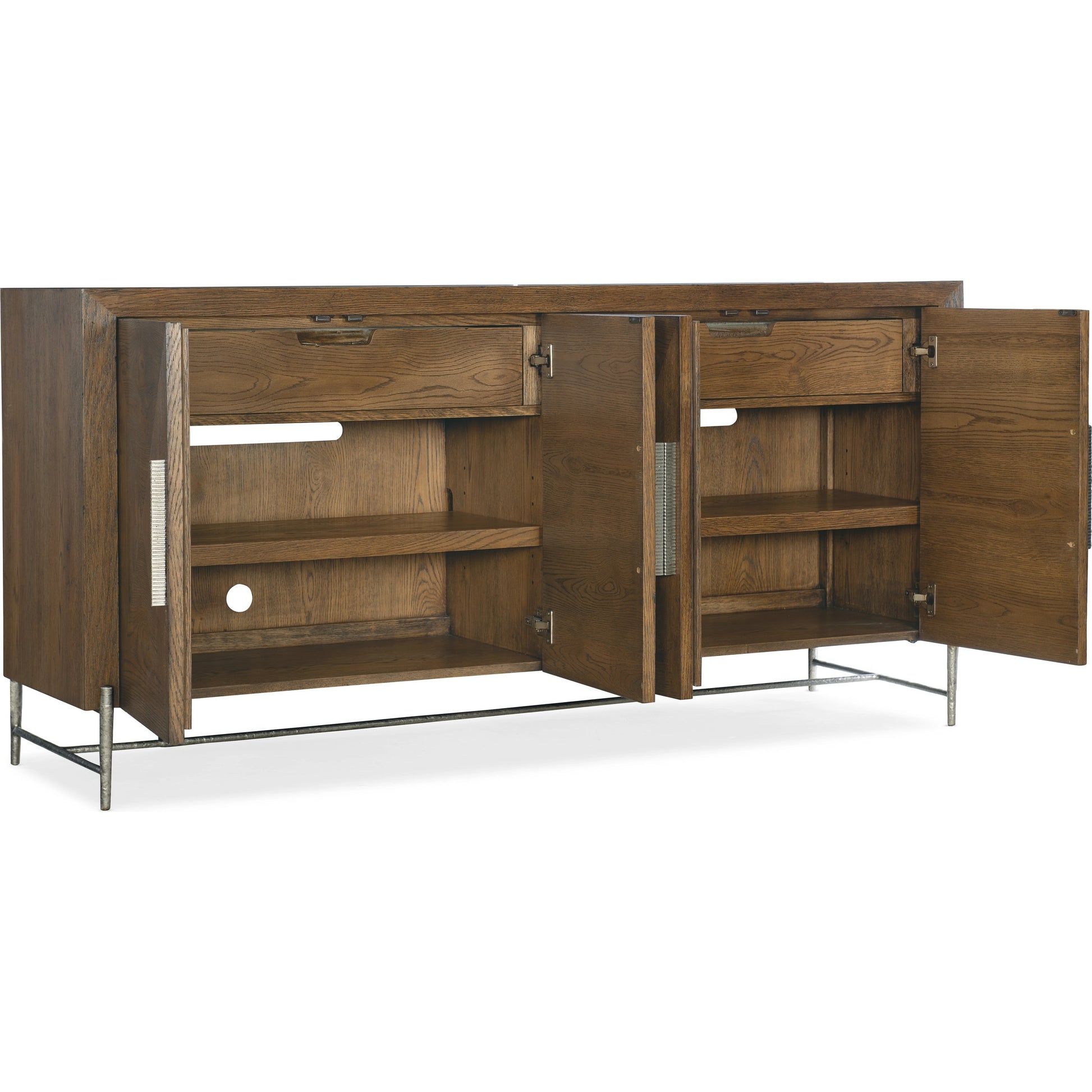 Chapman Buffet by Hooker Furniture in sorrel. Made from white oak veneers, metal base in a modern style.