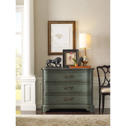 Charleston Three-Drawer Accent Chest by Hooker Furniture in gullah green. Made from maple veneers in a traditional style.