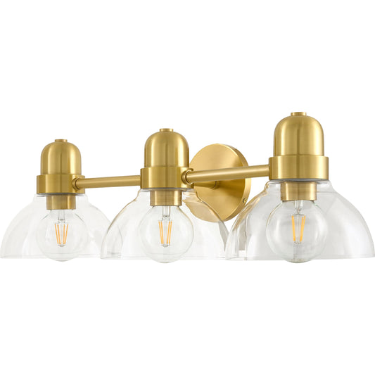Solvoro 3-Light Wall Sconce by Surya in metallic brass, clear. Made from iron, glass in a transitional style.