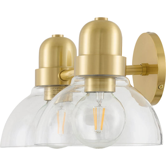 Solvoro 2-Light Wall Sconce by Surya in metallic brass, clear. Made from iron, glass in a transitional style.