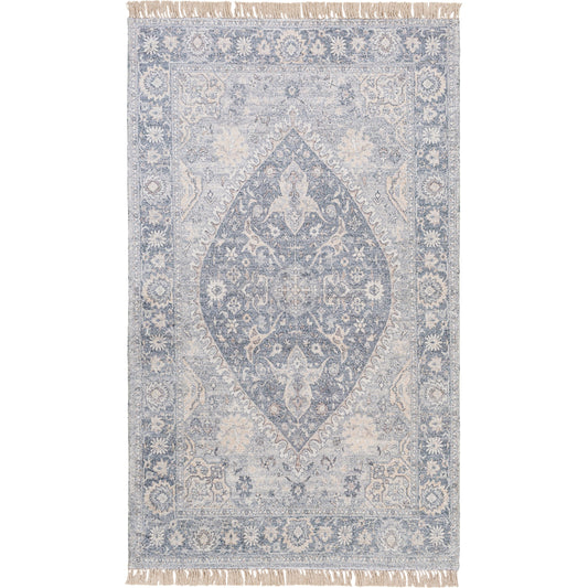 Sivas Rug - 26031 by Surya in pale blue, navy, beige. Made from 40% viscose, 35% polyester, 25% cotton in a unique style.
