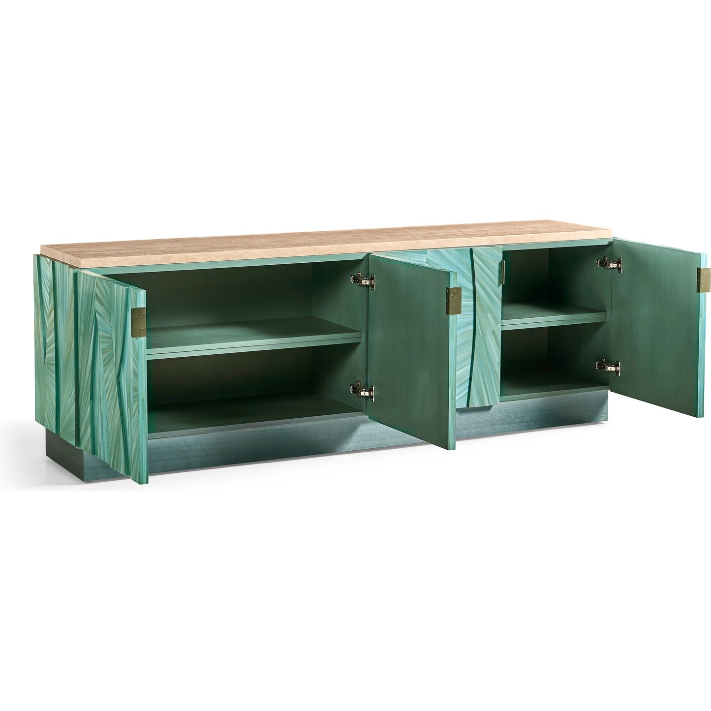 002 SI-2252659 | Additional Silo | Seaglass Entertainment Console by Jonathan Charles in blue and blue straw. Made from straw, marble, stainless steel, koto veneer in a eclectic & global style.