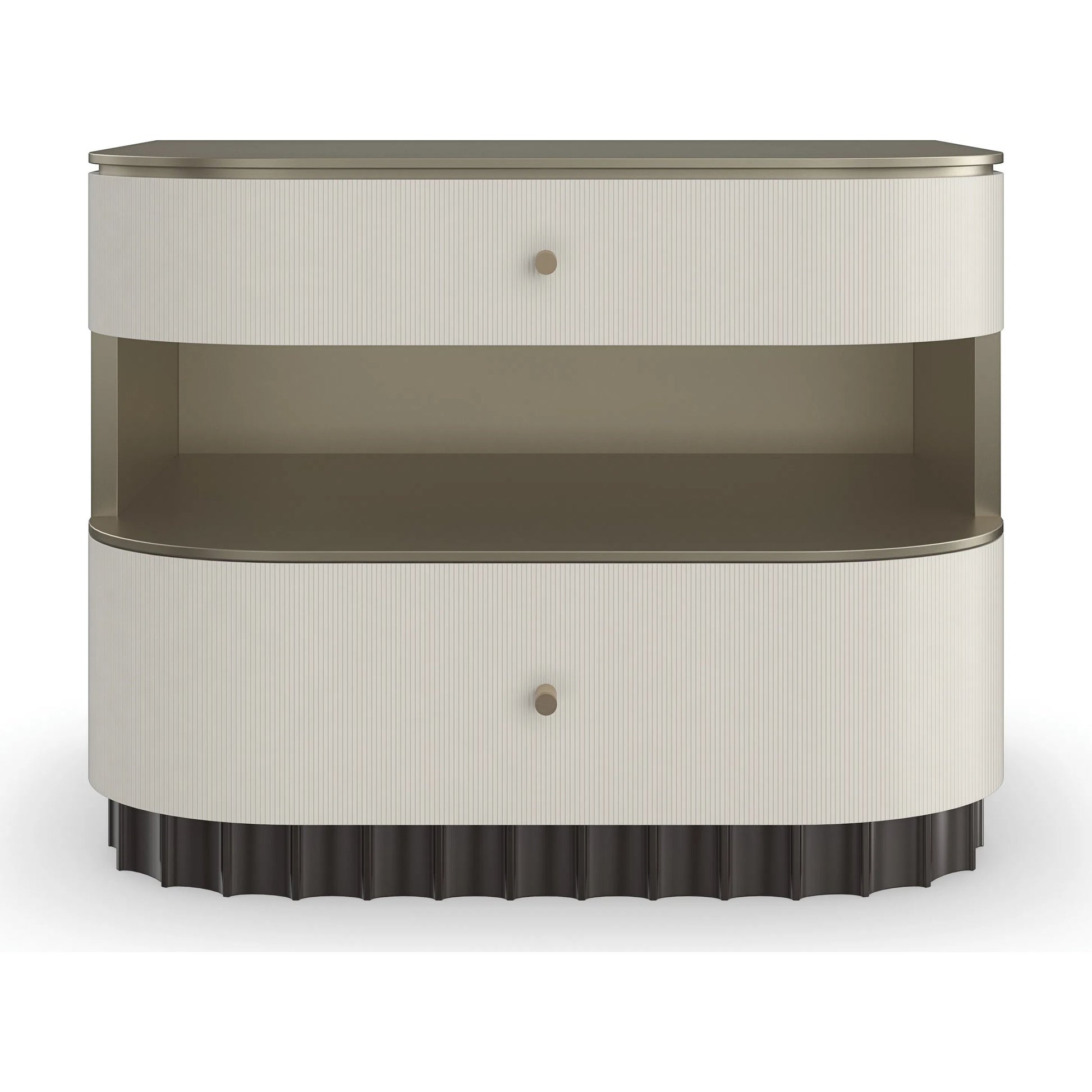Deep Sleep Nightstand by Caracole in ivory, gold, dark chocolate and ivory, dark chocolate, brushed whisper of gold paint. Made from poplar in a modern style.