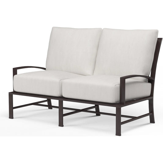 La Outdoor Jolla Loveseat by Sunset West in espresso. Made from aluminum in a modern style.