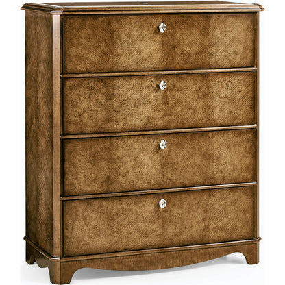 Eastcote Chest of Drawers by Jonathan Charles in brown and sycamore carmel brown. Made from solid maple, sycamore quartered veneer, faux bone, metal in a modern style.