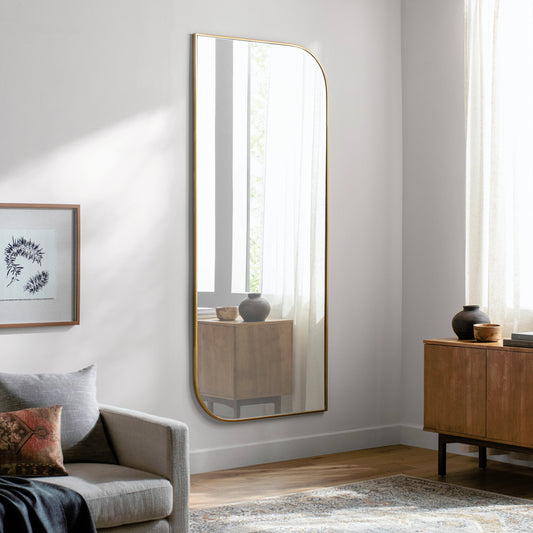 Sweyn Mirror by Surya in gold. Made from frame: metal, substrate: manufactured wood in a modern style.