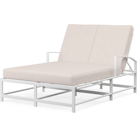 Bristol Outdoor Double Chaise in Canvas Flax w/ Self Welt by Sunset West. Made from aluminum in a modern style.