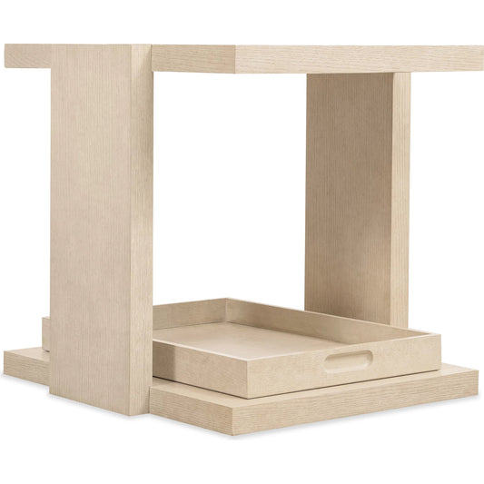 Westwood End Table by Hooker Furniture in light wood and polished limestone. Made from oak veneers in a unique style.