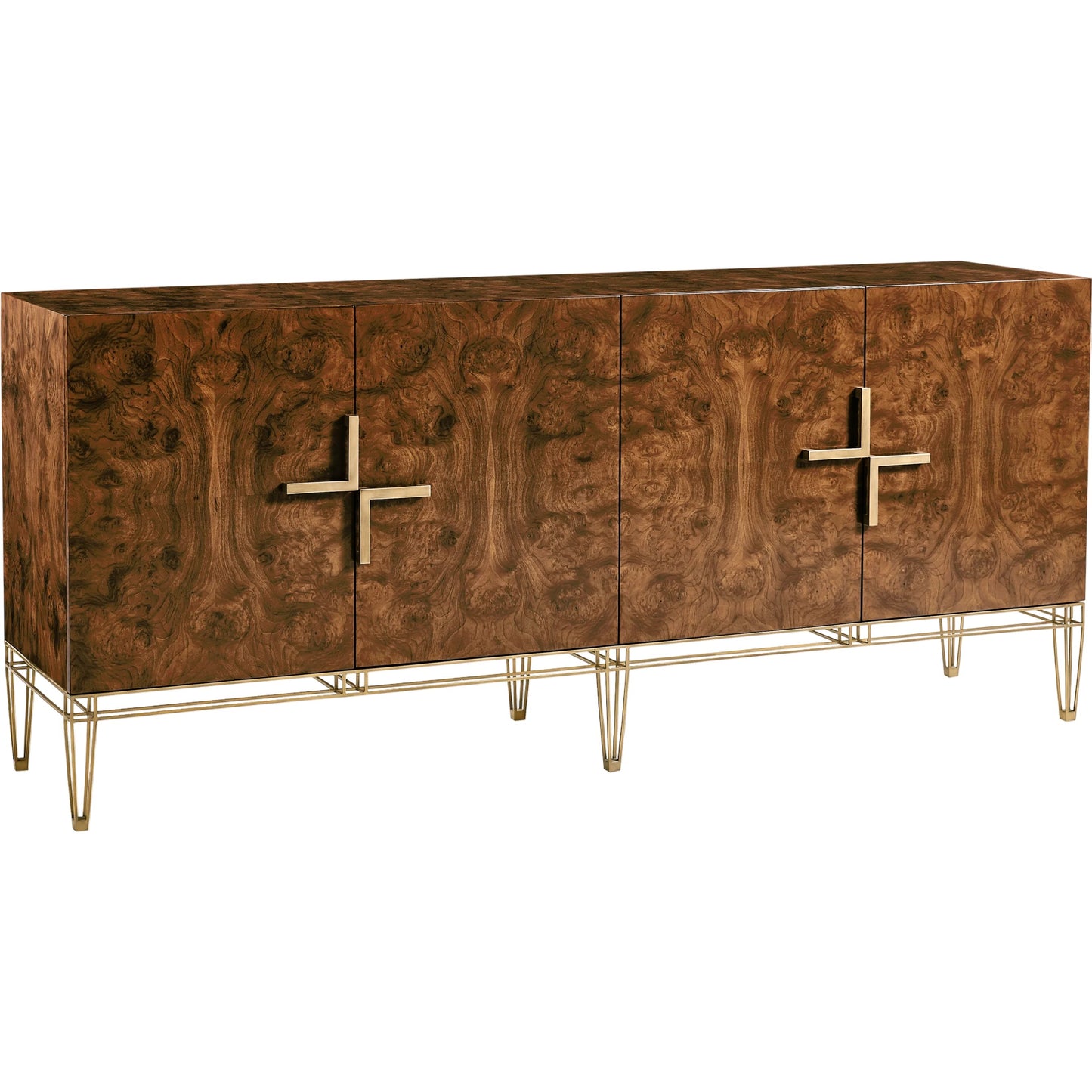001 SI-2186352 | Primary Silo | Xo Sideboard by Jonathan Charles in brown and walnut burl, bronze. Made from walnut burl, stainless steel, brass in a modern style.