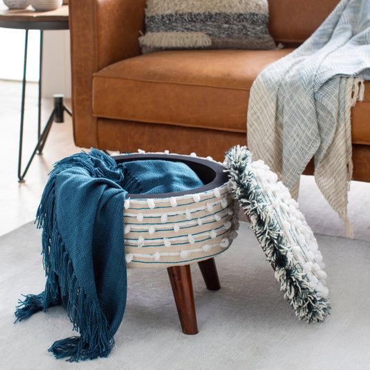 Snow - 25295 by Surya in white, bright blue, deep teal and polished. Made from cotton, wood in a eclectic & global style.