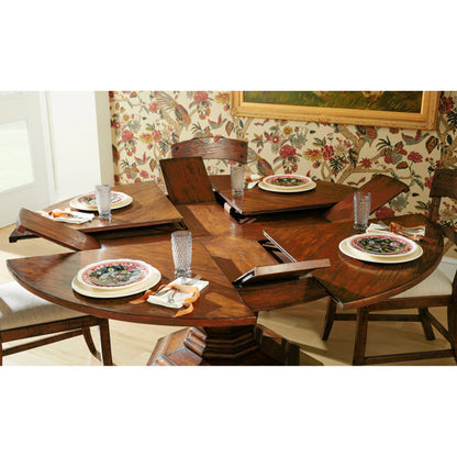 Casual Accents Country Walnut Round Extendable Dining Table 59" by Jonathan Charles in brown and country farmhouse walnut. Made from acacia in a traditional style.