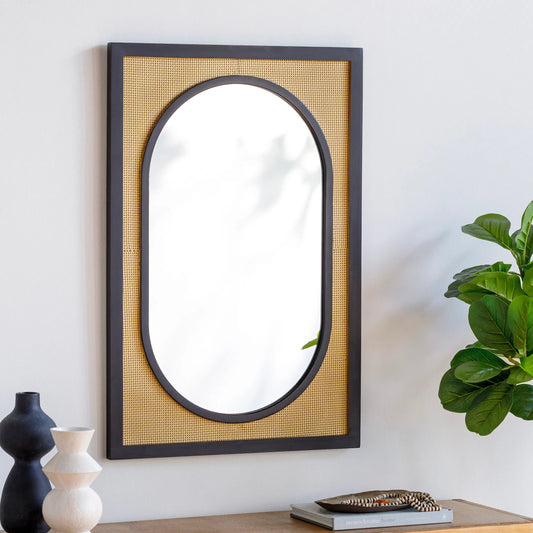 Sulawesi Mirror - 32911 by Livabliss in frame: black and matte. Made from frame: rattan, substrate: manufactured wood in a modern style.