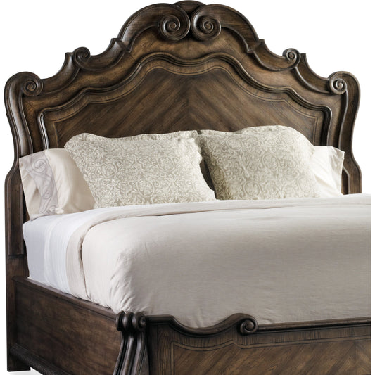 Rhapsody Panel Headboard by Hooker Furniture in rustic walnut. Made from pecan veneers, resin in a traditional style.