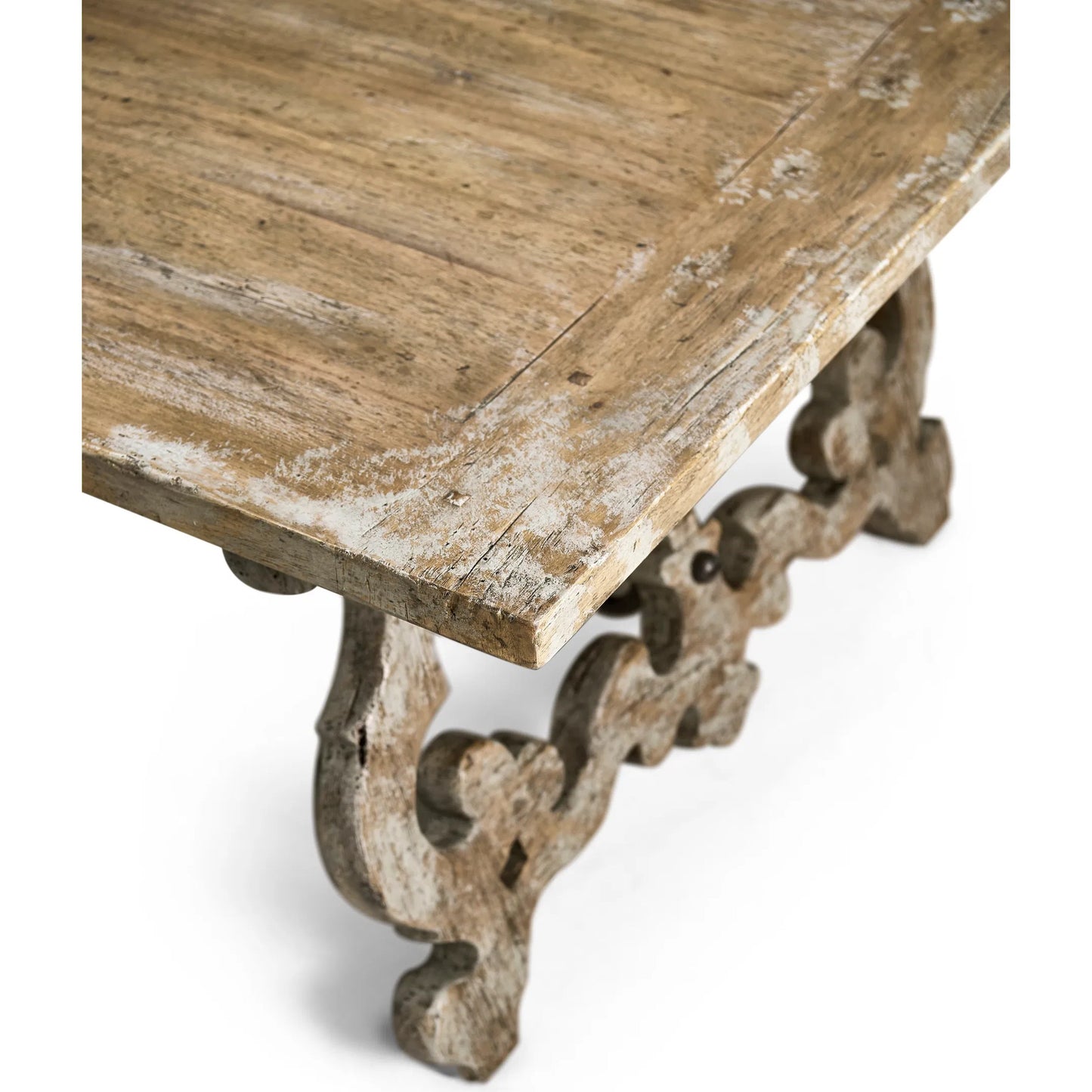 006 SI-2462575 | Closeup | Caldera Curved-Base Cocktail Table by Jonathan Charles in light spain painted walnut. Made from acacia in a traditional style.
