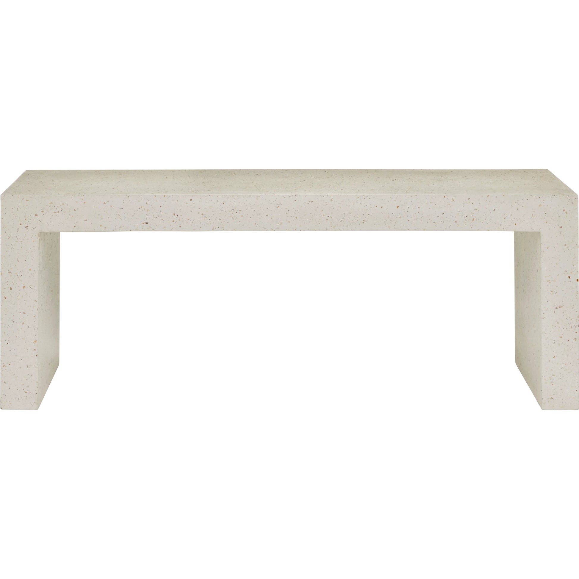 Carson Bench by Currey and Company in ivory terrazzo. Made from concrete, stone, shell in a modern style.