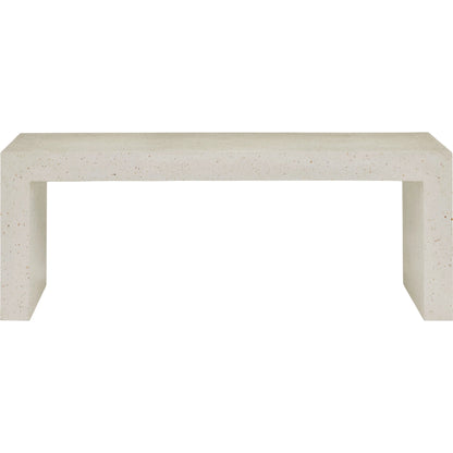 Carson Bench by Currey and Company in ivory terrazzo. Made from concrete, stone, shell in a modern style.