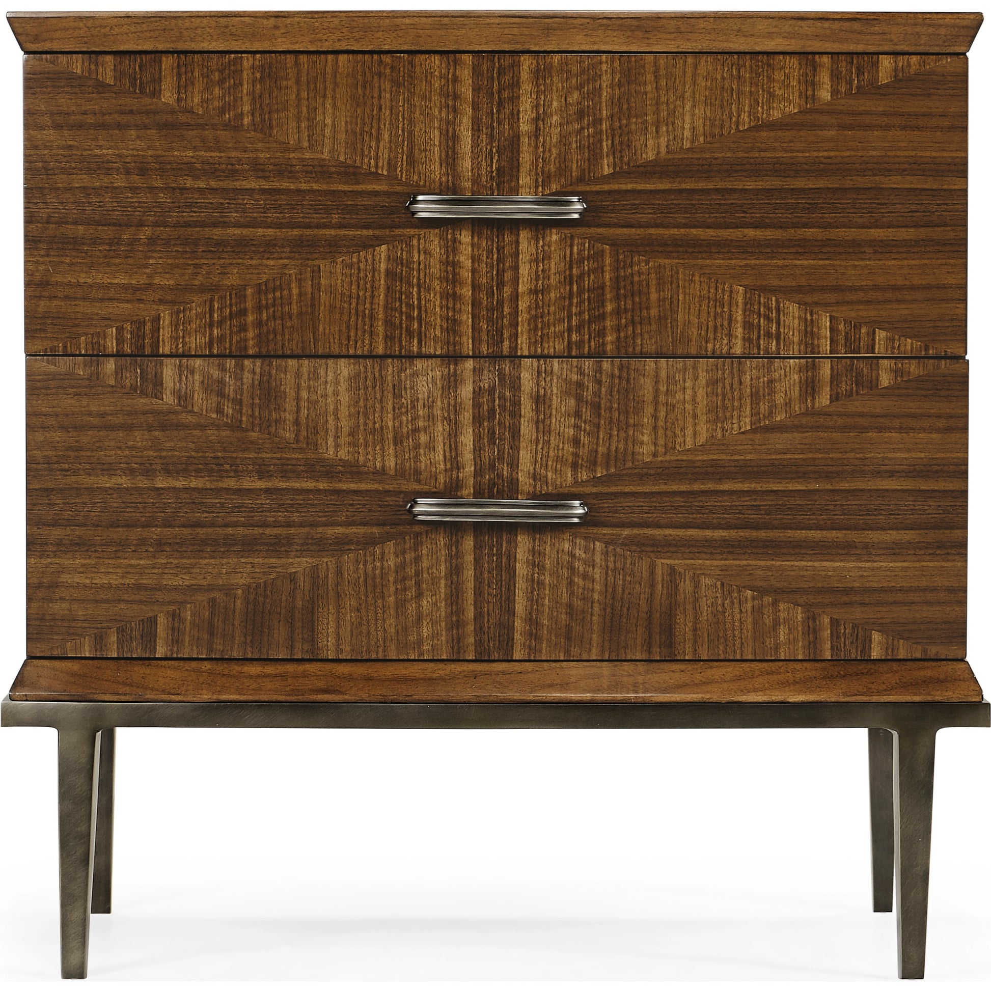 Toulouse Bedside Chest by Jonathan Charles in walnut. Made from walnut quarter figured veneer in a modern style.