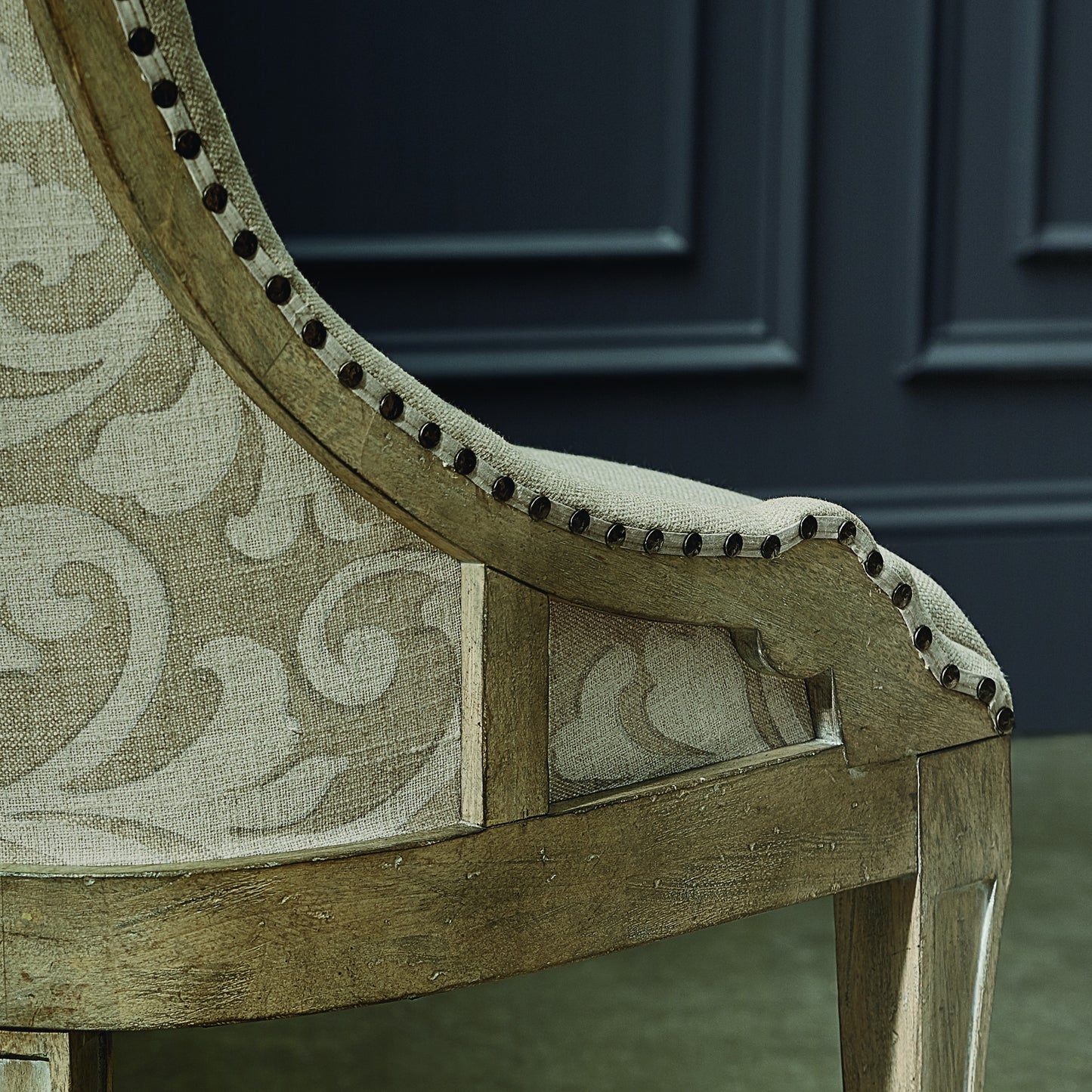 005 SR-881763,SR-881764 | Closeup | Arch Salvage Reeves Host Chair by A.R.T. Furniture. Made from parrawood solids, cathedral elm veneers in a traditional style.