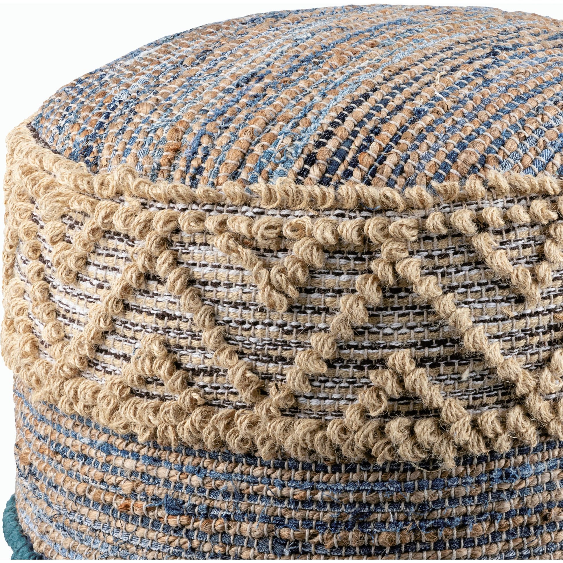 Sydney - 7251 by Livabliss in off-white, blue. Made from 50% jute, 40% cotton, 10% polyester, 100% polybeads, 100% cotton in a eclectic & global style.