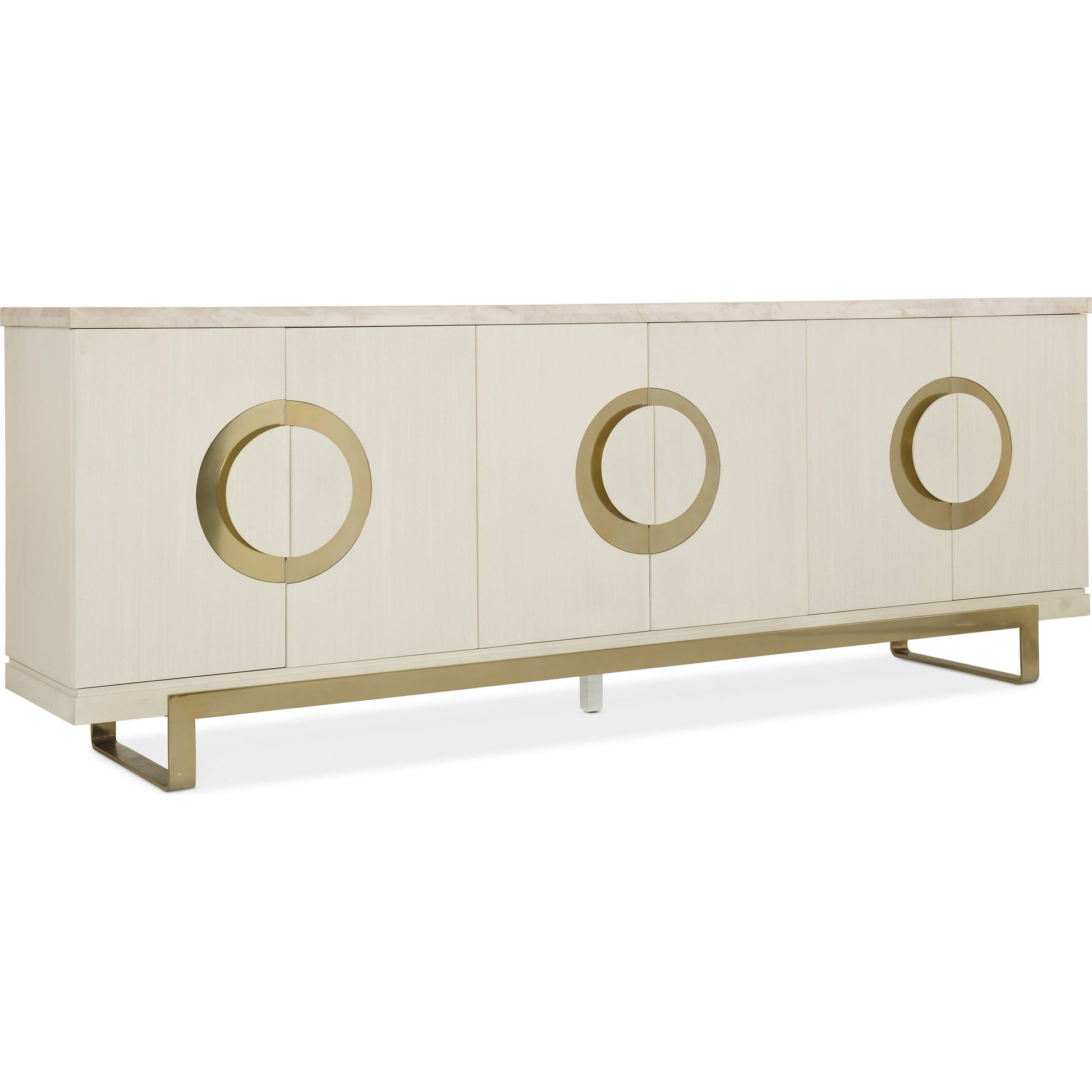 Noelle Credenza by Hooker Furniture in cream. Made from engineered veneers, metal, volakas white marble in a modern style.