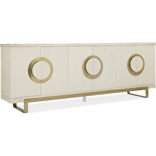 Noelle Credenza by Hooker Furniture in cream. Made from engineered veneers, metal, volakas white marble in a modern style.
