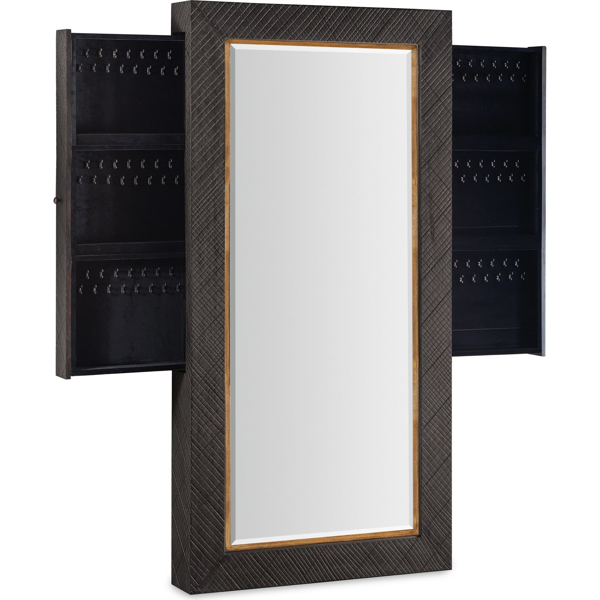 Big Sky Floor Mirror by Hooker Furniture in furrowed bark. Made from wood, resin, mirror, felt in a modern style.