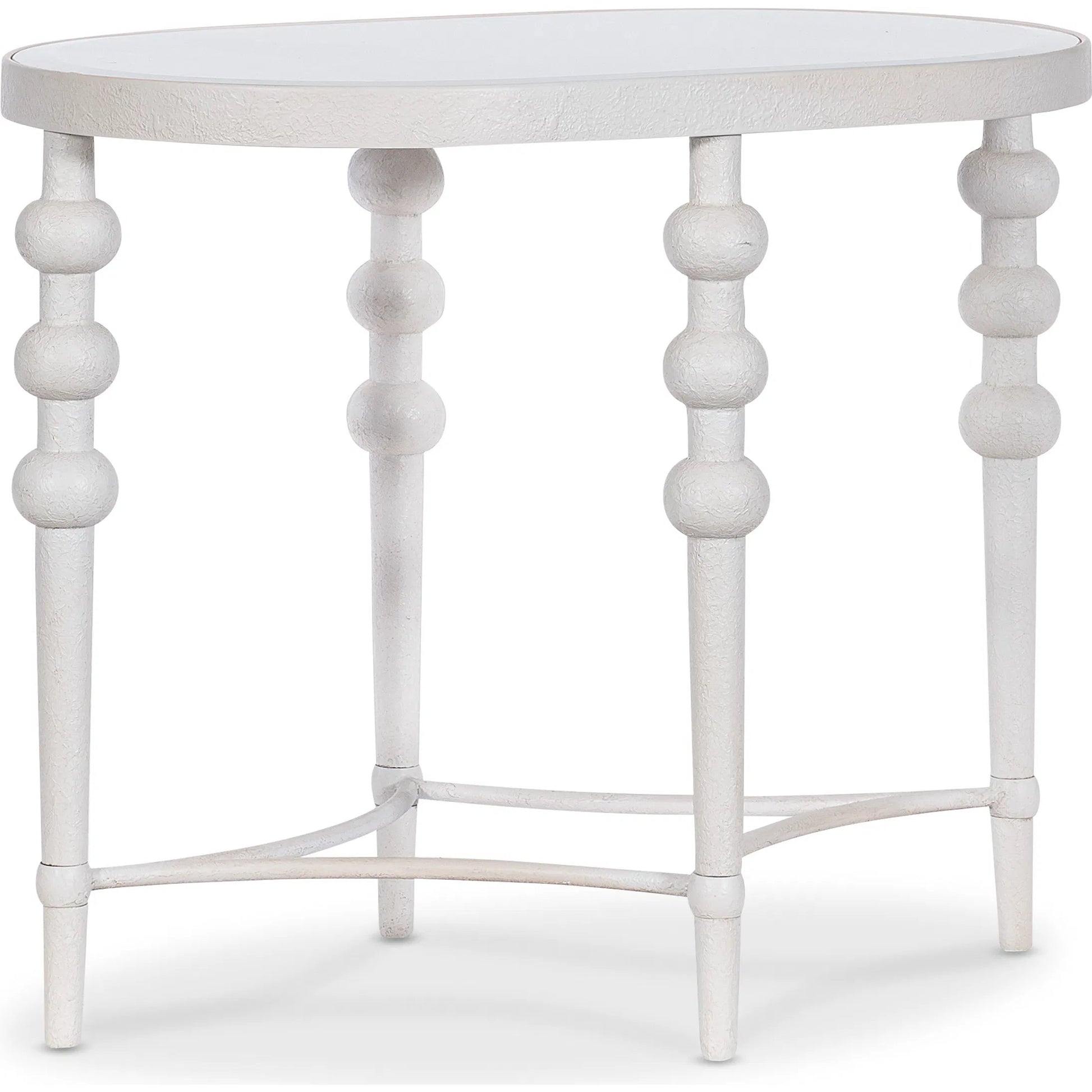 Melange On the Bright Side Oval End Table by Hooker Furniture in white textured. Made from glass, metal, resin in a traditional style.