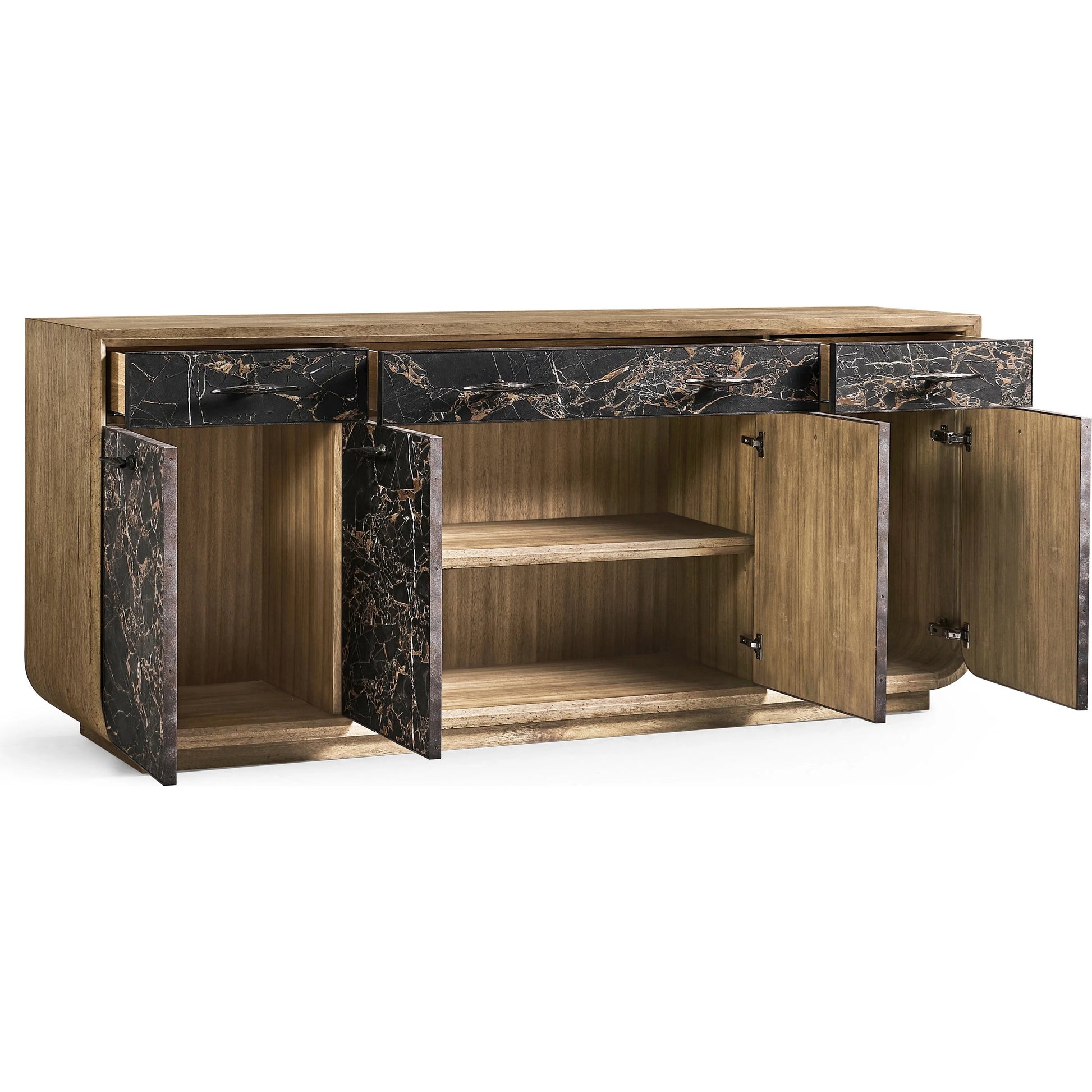 Stone Ridge Marble Credenza by Jonathan Charles in tully light acacia. Made from acacia in a modern style.