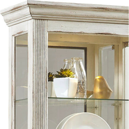 Single Side Entry Curio by Pulaski Furniture in distressed, white paint. Made from select hardwoods, oak veneers in a modern style.