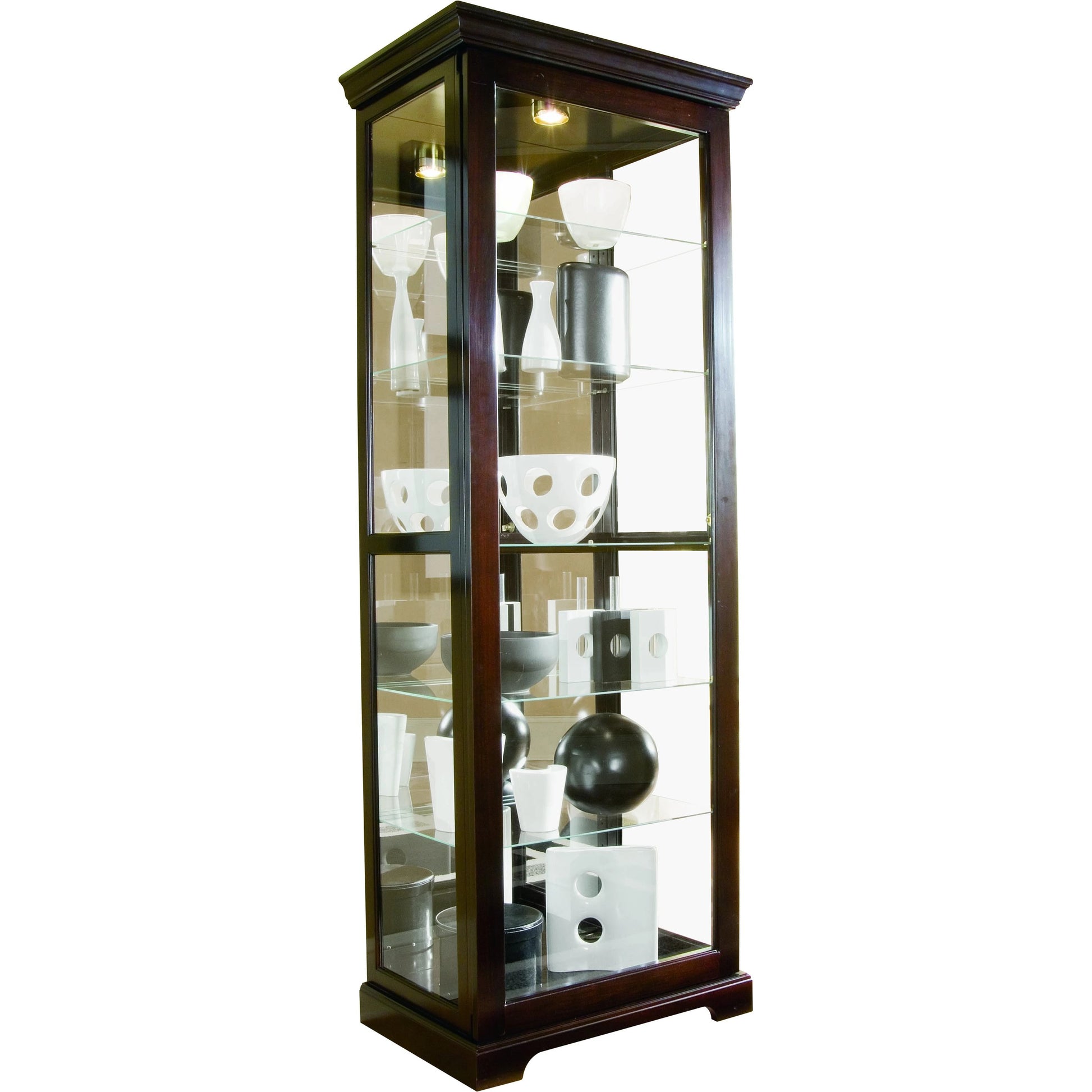 30'' Wide Hardwood Chocolate Cherry Curio Display Cabinet by Pulaski Furniture in chocolate cherry. Made from select hardwood solids, veneers in a traditional style.