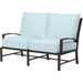 La Jolla Outdoor  Loveseat by Sunset West in browns. Made from aluminum in a modern style.