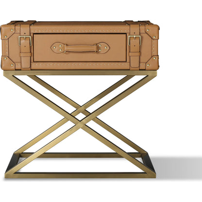 Carlo Side Table by Zentique in mulberry brown, brush gold steel and brown. Made from steel, full top grain leather in a unique style.
