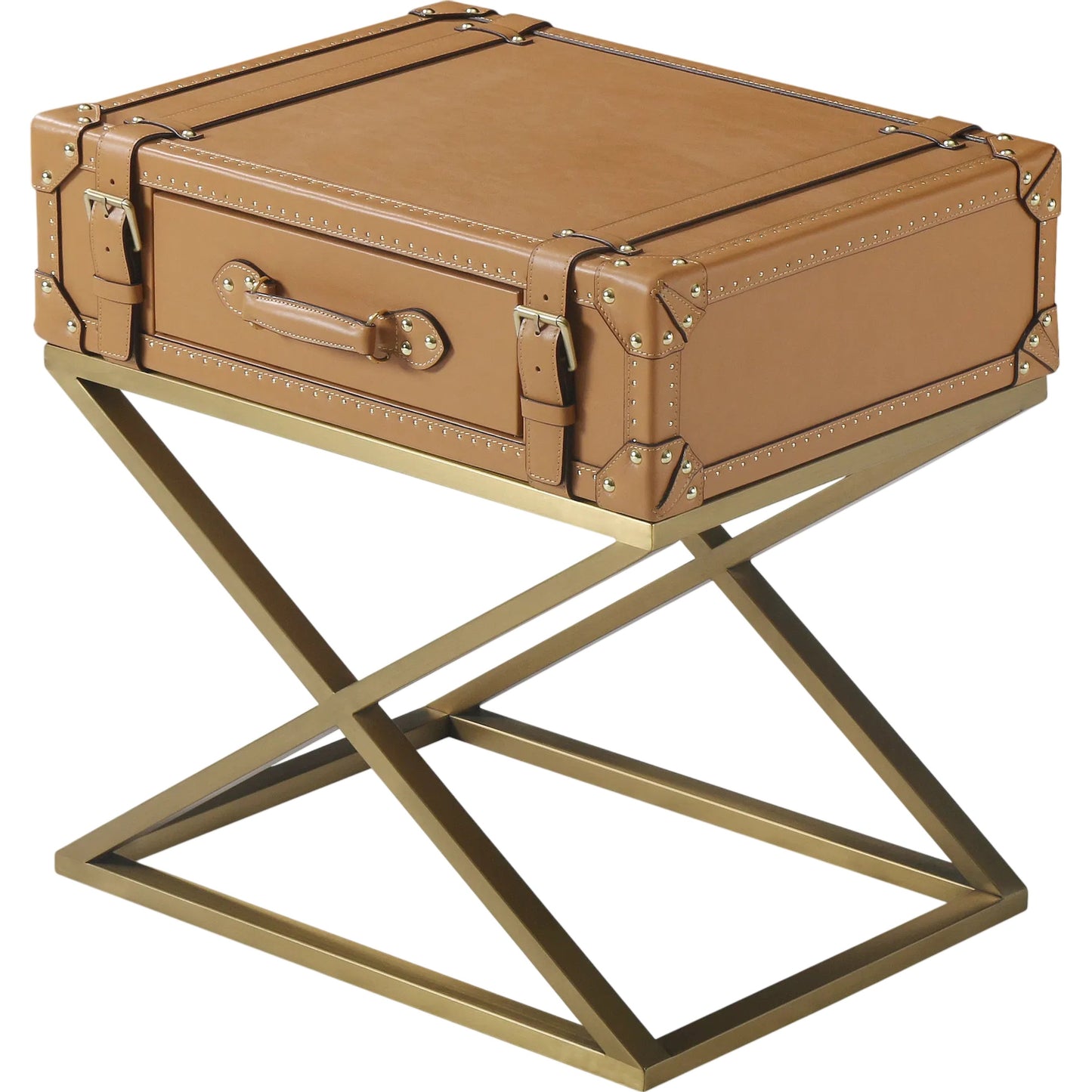 000 SI-2633355 | Primary Silo | Carlo Side Table by Zentique in mulberry brown, brush gold steel and brown. Made from steel, full top grain leather in a unique style.