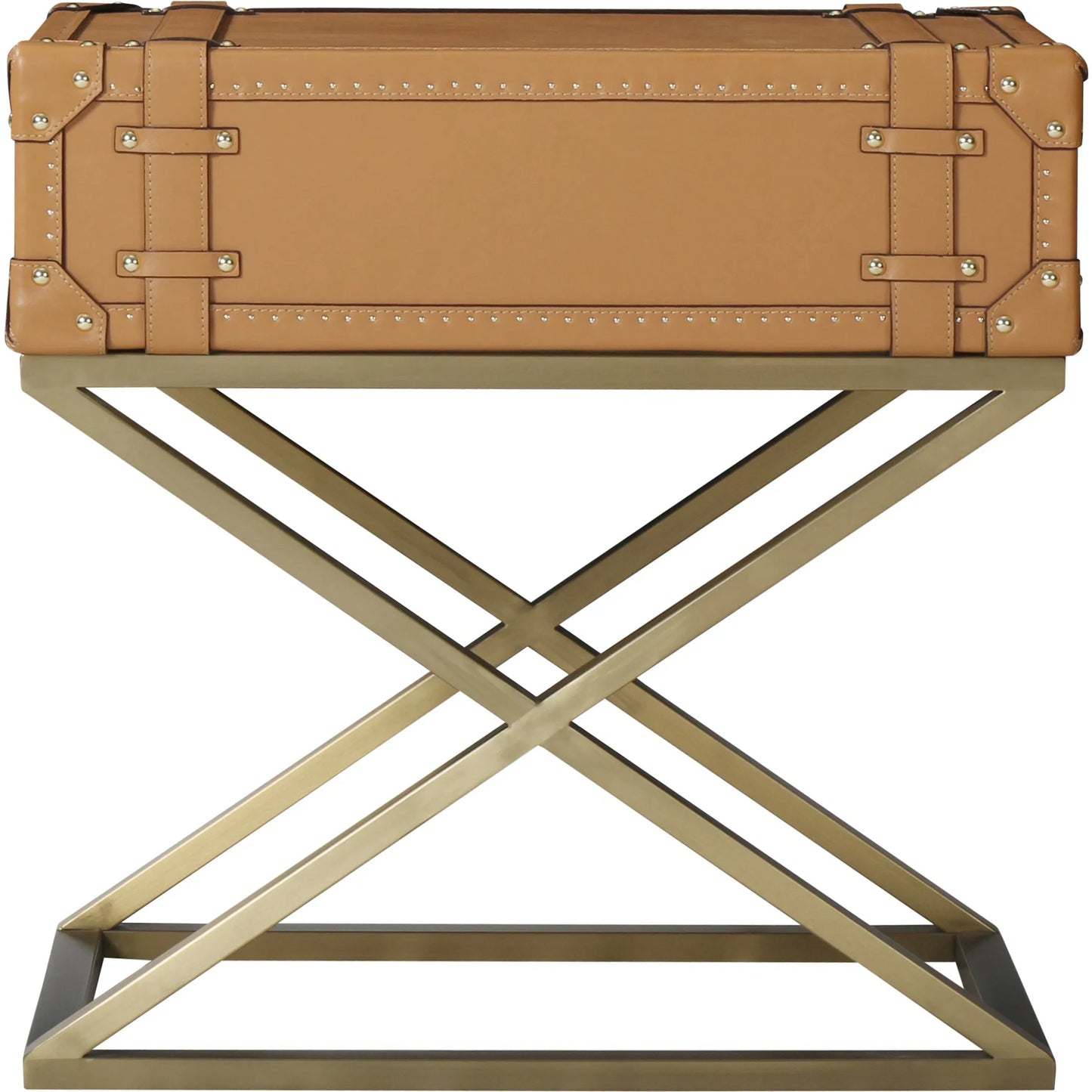 002 SI-2633355 | Additional Silo | Carlo Side Table by Zentique in mulberry brown, brush gold steel and brown. Made from steel, full top grain leather in a unique style.