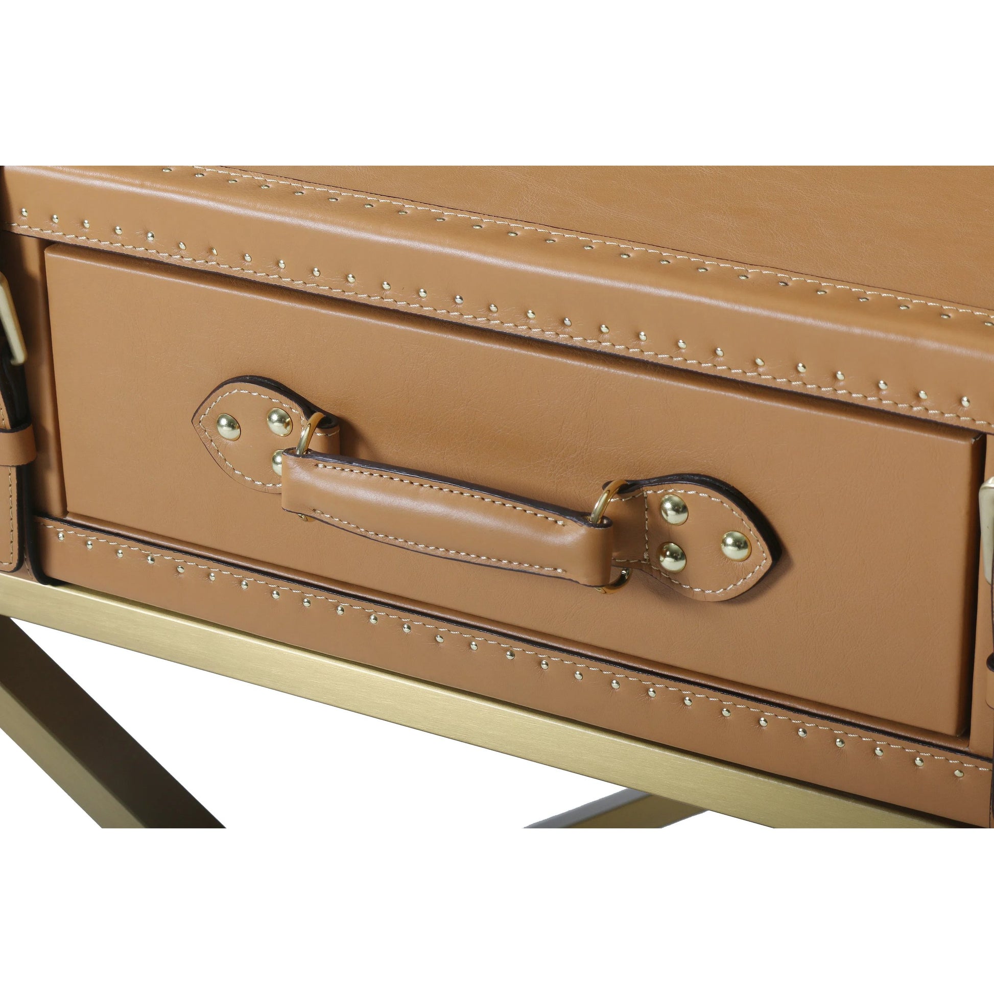 Carlo Side Table by Zentique in mulberry brown, brush gold steel and brown. Made from steel, full top grain leather in a unique style.