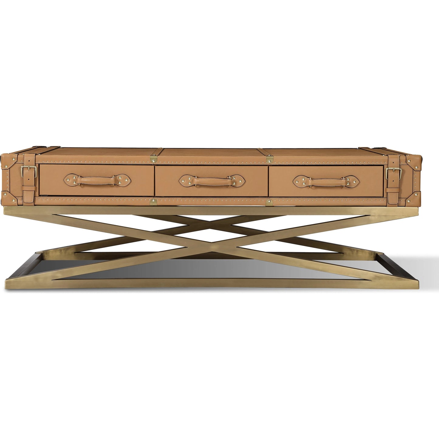 002 SI-2633356 | Additional Silo | Carlo Coffee Table by Zentique in mulberry brown and brown. Made from steel, top grain leather in a unique style.