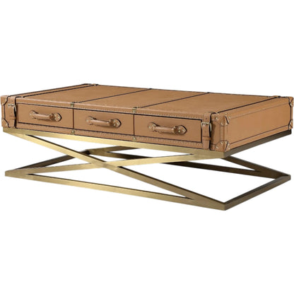 Carlo Coffee Table by Zentique in mulberry brown and brown. Made from steel, top grain leather in a unique style.