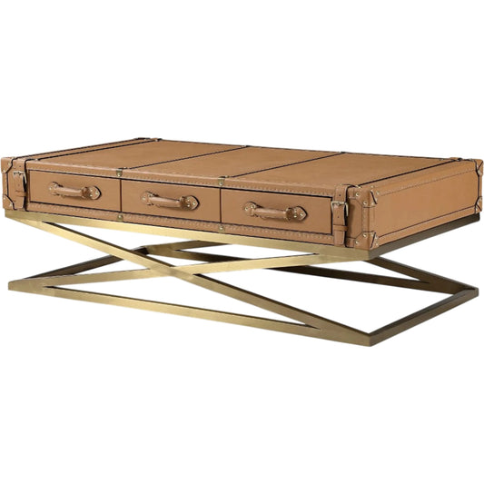 Carlo Coffee Table by Zentique in mulberry brown and brown. Made from steel, top grain leather in a unique style.