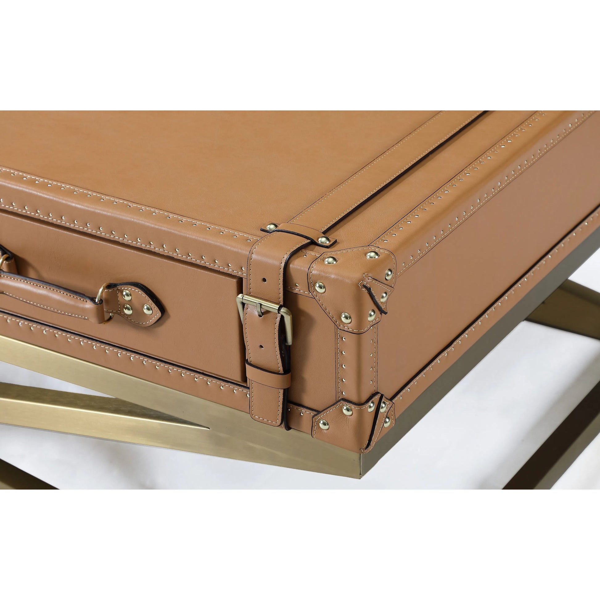 Carlo Coffee Table by Zentique in mulberry brown and brown. Made from steel, top grain leather in a unique style.