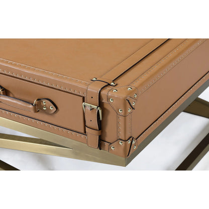 Carlo Coffee Table by Zentique in mulberry brown and brown. Made from steel, top grain leather in a unique style.